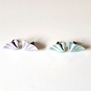 Metal Enamel Shell Earrings Vintage 2 pair